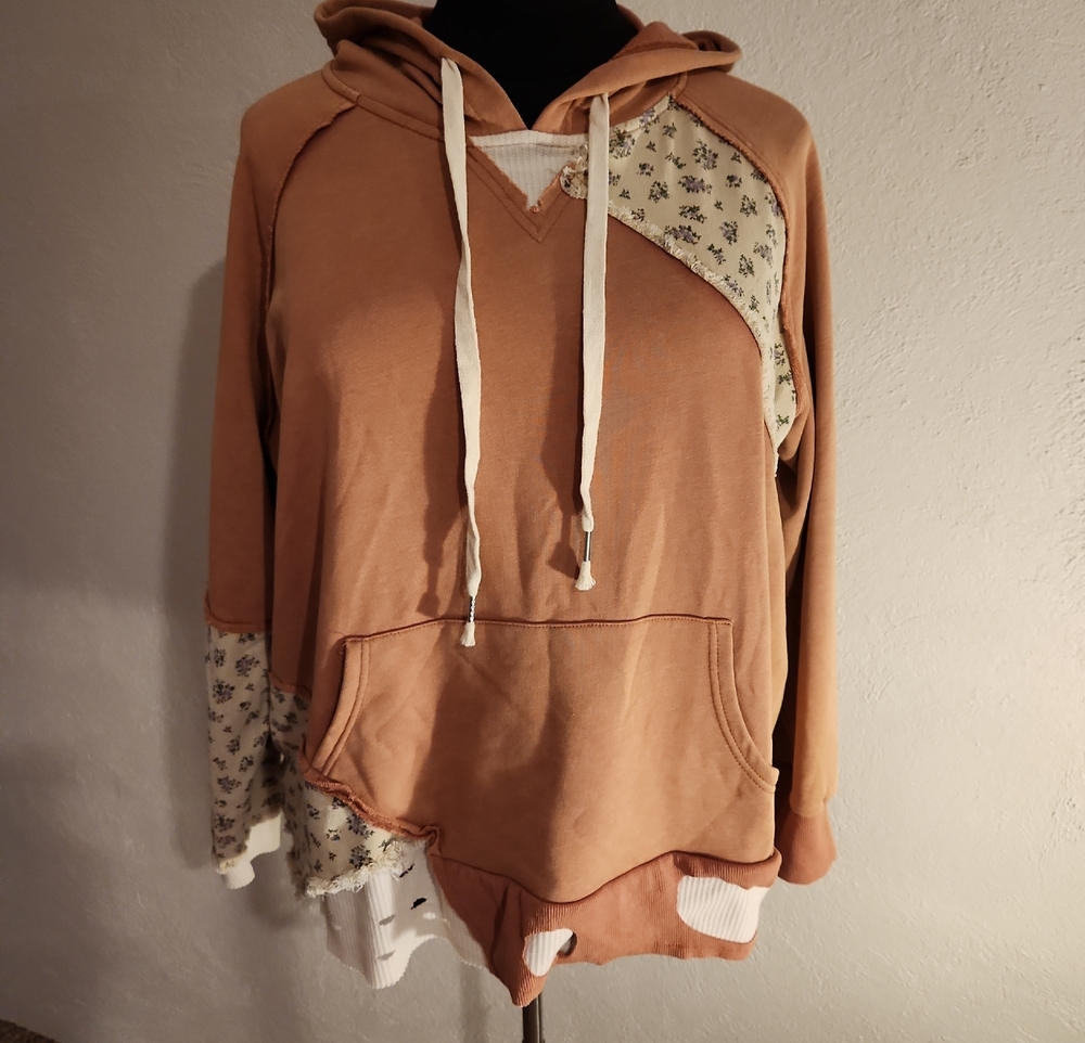POL Size L Women's Distressed Hoodie Rust/pink
